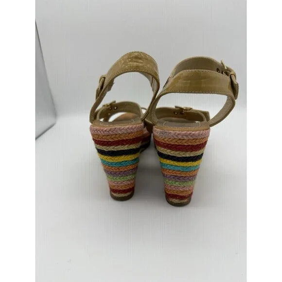 Kate Spade Espadrille Wedges Womens 8 Rainbow Striped Vacation 3.75" Heel Travel - Picture 4 of 7